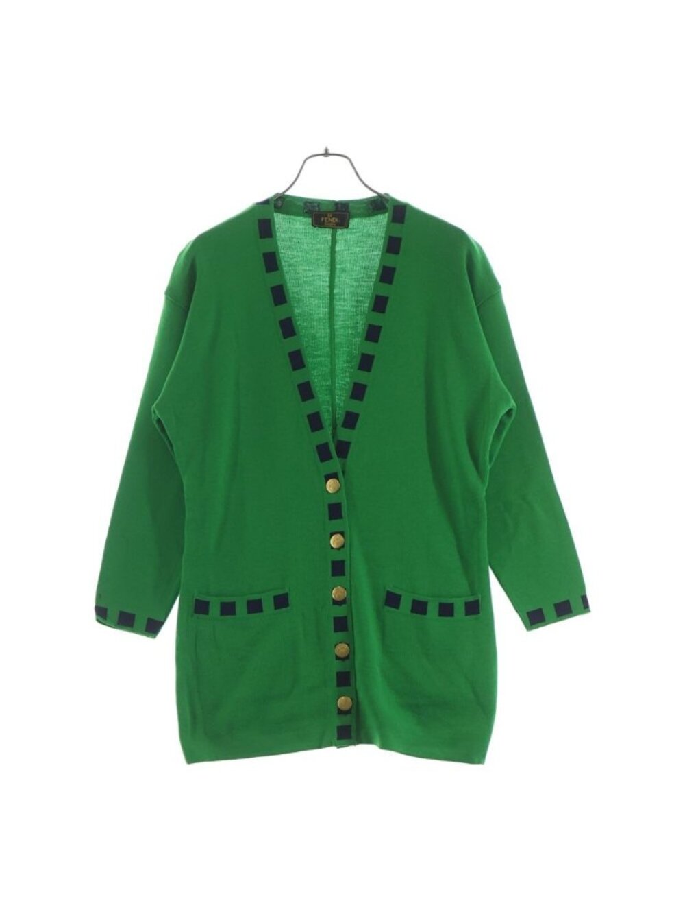 Fendi FF Logo Gold Button Wool Knit Cardigan Green